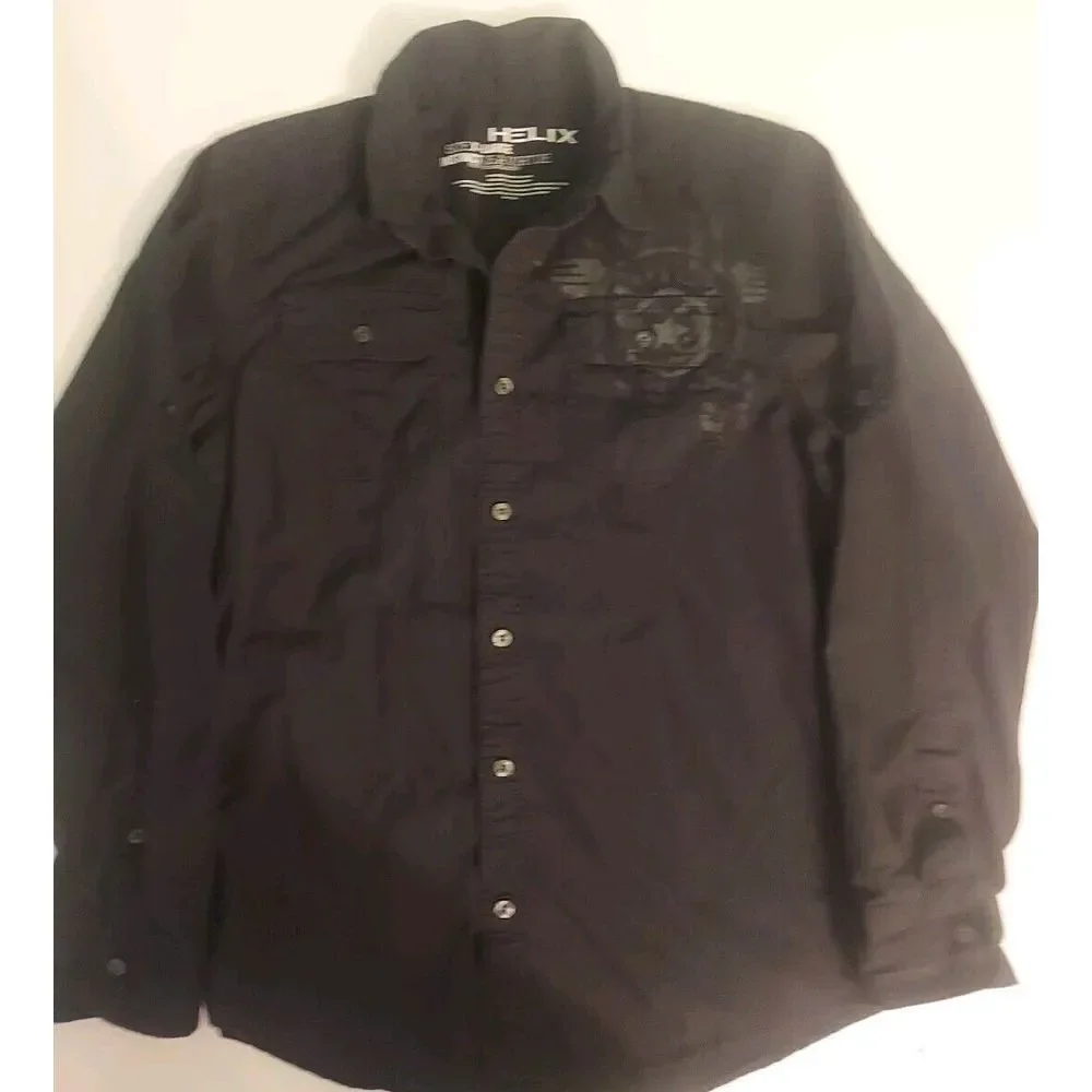 Helix Instinct Is A‎ Virtue  Black Button Down Shirt Goth Grunge Look XL